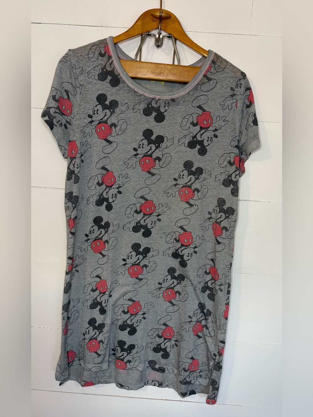 Disney Gray Mickey Mouse Nightgown with Pink Trim